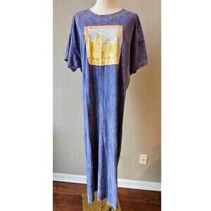 Vintage Liz & Jane Short Sleeve Crew Neck Maxi T-Shirt Dress Blue Women Size S/M